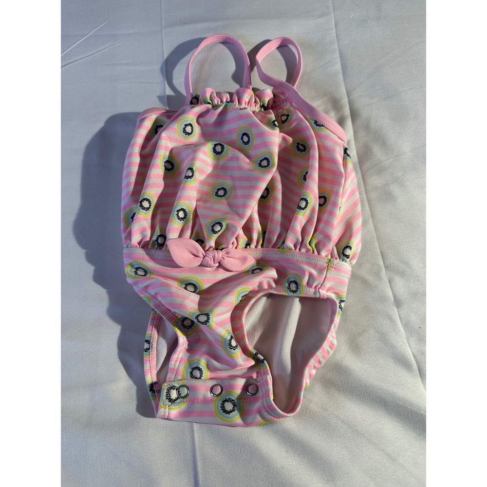 Cat & Jack Kids Girls Pink Kiwi Stripe Swimsuit One Piece Size 6-9 Months